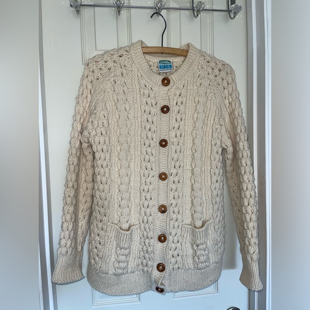 Vintage John Molloy Irish Wool Cardigan Cable Sweater (36)